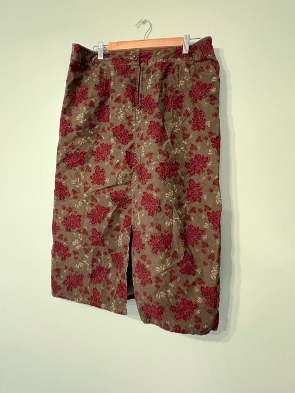 Eddie Bauer Olive and Burgundy Corduroy Floral Jacket- 100% cotton